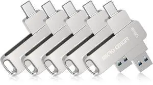 Micro Center SuperSpeed 5 Pack 128GB Dual USB 3.2 Gen 1 Type-C Thumb Drive, OTG Type A Swivel Metal Flash Drive Memory Storage Stick for Android Phones Tablets Mac Laptop