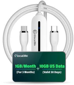GlocalMe UniCord USB C Cable with 4G WiFi Mobile Hotspot, Register for 1GB/Month Data for 3 Months and 10GB US Data, 65W Fast Charging Cable with a USB A, 3.2ft Type C for Phone, Tablet, Laptop