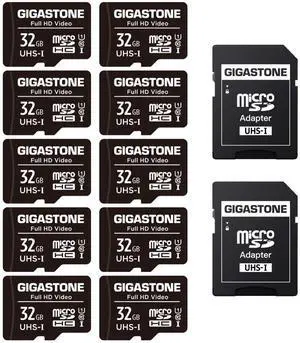 GIGASTONE 32GB Micro SD Card 10-Pack, Full HD Video, Surveillance Security Cam Action Camera Drone, 90MB/s Micro SDHC UHS-I U1 C10 Class 10