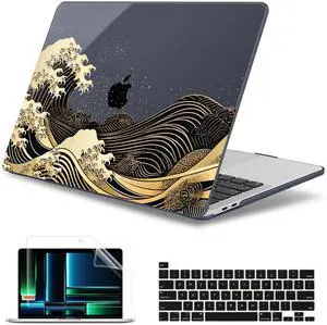 May Chen Compatible with MacBook Pro 16 inch Case 2020 2019 Release A2141 with Touch Bar & Touch ID, Plastic Hard Shell Case with Keyboard Cover + Screen Protector, Sea Wave P174