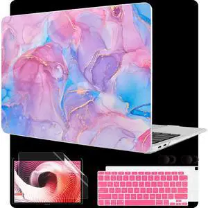 MEEgoodo for MacBook Air 13 inch Case 2021 2020 2019 2018 Released A2337 M1 A2179 A1932 with Touch ID, Plastic Hard Shell & Keyboard Cover Compatible with MacBook Air Case 13.3, Pink Marble Texture