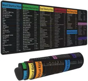 Excel&Word Cheat Sheet Mouse Pad  Large Desk Mat with Non-Slip Rubber Base, 31.5 X 11.8in Gaming Mousepad for Laptop Pc, Office Accessories and Desktop Decor