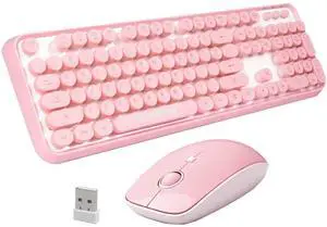 Ubxxziy Wireless Keyboard and Mouse | Cute Colorful Keyboard and Mouse with 2.4GHz Cordless Retro Typewriter Keyboard | Auto-Sleep | USB Receiver for Windows PC/Laptop - Pink