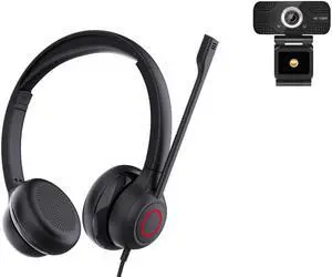 TruVoice Voicepro 80 Premium Headset and Webcam Bundle (Includes Double Ear USB Headset and 1080P Webcam) All-in-One Combination