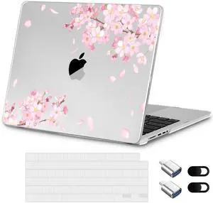 Loyrina Designed for M4/M3/M2 MacBook Pro 16 inch Case 2024 2023 2021 A2991 A3403 A2485, Ultra-Thin Hard Shell Case with Keyboard Cover & USB Adapter & Webcam Cover, Cherry Blossoms