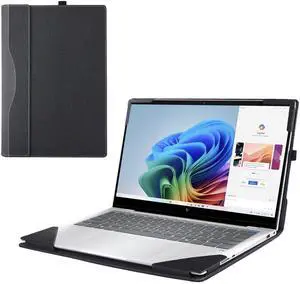 RUNMEIJIA Laptop Cover Case for HP OmniBook X Laptop 14 2024 14" [not Compatible with Any Other Model] 2-in-1 PU Leather Detachable Notebook Sleeve Computer Bag Protective (Black)