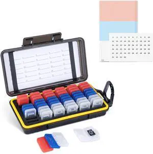 Dual Protect Micro SD Card Case with 54 PCS Clear Memory Card Holders for 54 TF MSD Cards Storage, Water-Resistant Anti-Shock MicroSD MicroSDHC MicroSDXC Card Carrying Organizer Protector with Labels