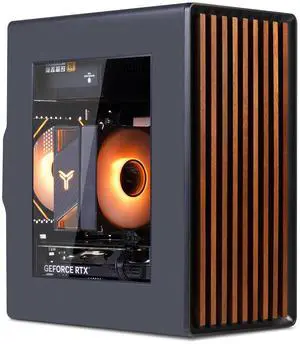 Solid Wood Strip Front Panel - Mesh Side Panel - Tower PC Gaming Computer Case Black- Includes 3 120mm LED Cooling Fans, Supports M-ATX and ITX motherboards, HD AudioUSB3.0x1USB2.0x1.