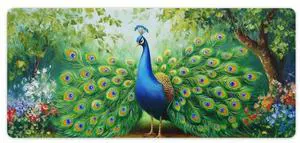 PailailaiNest Desk Pad Mat Large Mousepad Peacock Animal Bird Elegant Green Nature Flower Painting Large Mouse Pad for Desk Pad Mat for Keyboard and Mouse Pad Office Supplies for Desk 40x90cm