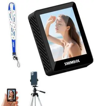Shimbol CP5 MINI 2 Wireless Vlog Selfie Monitor Screen Compatible with iPhone&Android, 2.4 Screen with Bluetooth Remote, Using Phone Rear Camera for Selfie Vlog No Delay Live Stream (Black)