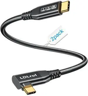 40Gbps USB 4 High Speed Data Transfer Cable[2FT,2Pack], Right Angle USB C for Thunderbolt 4 Cable, USB C Monitor Cord 8K/4K UHD Display, 240W Fast Charging for iPhone 16, MacBook Pro, iPad, Samsung
