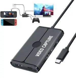 USB C Video Capture Card Compatible, Lemorele USB-C Adapter w/HDMI 1080P@60Hz, USB C 3.0 100W PD, Video Recording for Steam OBS Studio