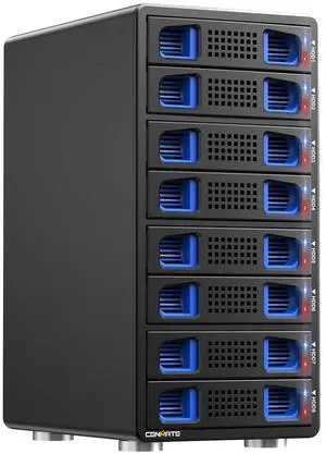 CENMATE Aluminum 8 Bay 10Gbps Hard Drive Enclosure with Cooling Fan for 2.5/3.5" SATA HDD/SSD with USB A/C 3.2 Gen 2, Support Hot Swappable, Daisy Chain Expansion, Tool-Free, DAS(NO RAID/NAS)