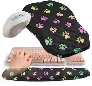 Gleamtide 2-in-1 Ergonomic Set, Wave Keyboard Wrist Rest and Massage Slope Mouse Pad Wrist Support, Rebound Memory Foam for Relieve Carpal Tunnel Syndrome and Wrist Pain (Cute Cat Claws)