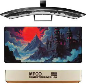 MPCO. Dark Fantasy Large Gaming Desk Pad - 36" x 17" Duraglyde Fabric The Red Luna Desk Mats - Non-slip, Washable, Smooth Glide for Precision Gaming & Work