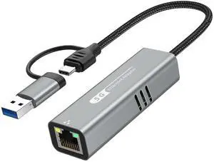 5G USB 3.2 Ethernet Adapter with RTL8157, 2-in-1 USB-A/Type-C to 5Gbps Network Card RJ45 LAN Converter for PC Laptop Windows Mac OS Linux(5Gbps Need Type-C > 3.2)