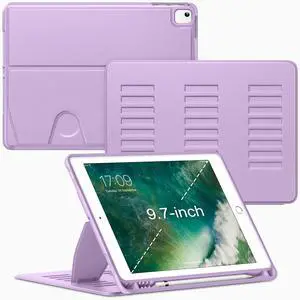 VIKESI Case for iPad 6th / 5th Generation (2018/2017 Released) 9.7-inch and for iPad Air 2/1,Multiple Angles Magnetic Stand Cover,Shockproof Soft Back,Pencil Holder,and Auto Sleep/Wake,Lilac