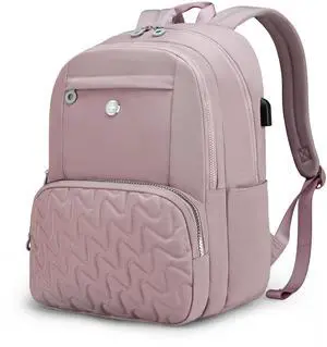 Swissdigital Design Travel Backpack for Women, Pink Simple Laptop College Modern Backpacks for School with USB Charging Port for Womens Girls | FOUNEX