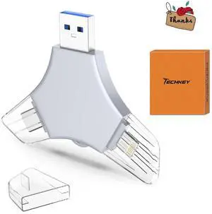USB 3.0 Flash Drive 64gb for iPhone, 3in1 External Memory Picture Keeper Storage Stick for Photo/Video/Data Saver/Backup, V10.20High Speed Thumb Drives for iPhone/iPad/Android/PC - Gunmetal