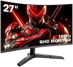 KOORUI 27-inch QHD Curved Gaming Monitor 180Hz, 1500R, 1ms, Adaptive-Sync, HDR10, VESA Mount, DisplayPort 1.4, HDMI 2.0,Eye Care