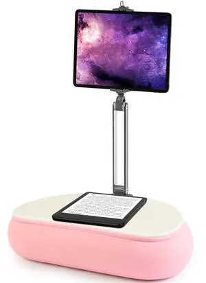 elitehood 18 inch Kindle Stand for Reading in Bed, Adjustable Tablet Pillow for Lap, Soft Kindle Pillow Stand for Bed Compatible with 6-13 inch Cell Phone, iPhone, iPad Pro Air Mini, Tablets, Pink