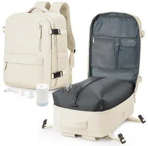 winspansy Large Storage Vacuum Compression Travel Backpack Seal Bags with Pump Clothing 18x14x8 Inches Personal Item Work Carry on Business Vacpack College Laptop Backpack for Women Men Beige