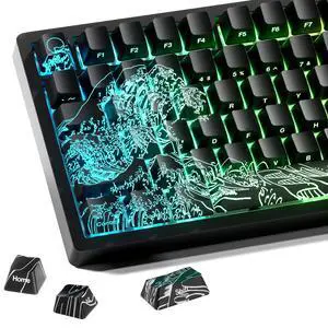 HITIME x XVX Kanagawa Keycaps 60 75 100 Percent - Shine Through Keycaps w/IMD Tech, for Mechanical Keyboards, Full 118 Key Set, OEM Profile, Lines Backlit, Side Printed - Black