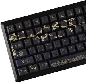 YMDK Dawn Theme Keycaps Black Gold PBT Dye Sub Cherry Profile Keycap Full Set 120 Keys for MX Mechanical Keyboard