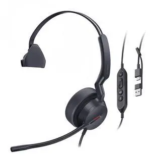 Yealink UH44 Teams Certified USB Headset - Noise Cancelling Mic, Single-Ear Design with Pivotable Boom, Monaural Audio for PC/Laptop with Inline Controls, USB-C/A & Busylight