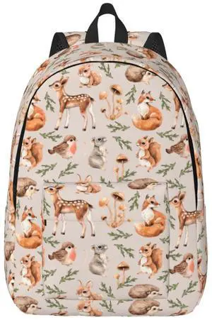 Duduho Cute Forest Animal Backpack 17.7 Inch Laptop Backpack Travel Hiking Daypack Squirrel Mouse Fawn Fox Hare Hedgehog And Birds Multipurpose Bookbag For Men Women
