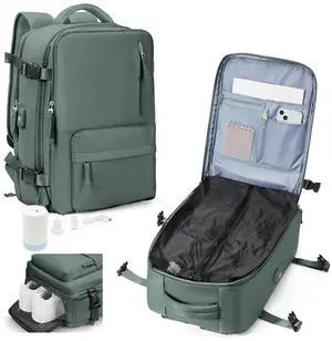 VENATIN Vacuum Backpack Travel with Pump for Women,Large Travel Backpack with Vacuum System,Personal Item Travel Bag 18x14 x 8 Inches,Water Resistant Business Work Laptop Backpack for Men,Army Green