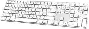 Bluetooth Slim Keyboard for Mac, Aluminum Rechargeable Keyboard Wireless, Low-Profile Silent Flat Key Compatible with Apple iMac, MacBook, Mac and iOS, Full Size - Silver White