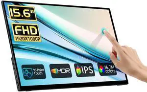 DAMRAPT Portable Monitor Touchscreen 15.6" 1080P 10-Point Touch Screen, Travel Monitor with Protective Sleeve & Built-in Stand, HDMI USB C External Screen for Laptop, PC