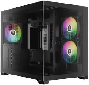 GAMDIAS Micro-ATX Tower Computer Case with Tempered Glass, Gaming M-ATX PC Case with 3X 120mm ARGB Fans, Support Up to 9X Fans Airflow, 360mm AIO/Radiator, 400mm GPU/VGA, 165mm CPU Cooler, 160mm PSU