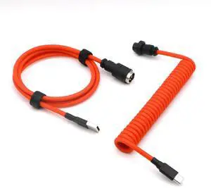 KCSJXF Pro Coiled Keyboard Cable, Double-Sleeved Mechanical Keyboard Cable with 5Pin GX16 Aviator, 1.2m USB A to USB Type C (Orange)