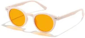 ZIHVEUC Trendy Amber Blue Light Blocking Glasses Orange Lens for Better Sleep,Computer Eye Strain Men Women Gaming GlassesRound (Beige)