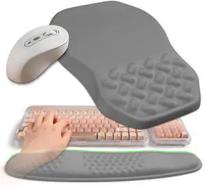 Gleamtide 2-in-1 Ergonomic Set, Wave Keyboard Wrist Rest and Massage Slope Mouse Pad Wrist Support, Rebound Memory Foam for Relieve Carpal Tunnel Syndrome and Wrist Pain (Dark Grey)