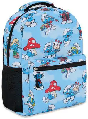 Smurfs Allover Print Backpack, Smurfette, Papa and Gargamel - Adult and Kids School Bag (Blue)
