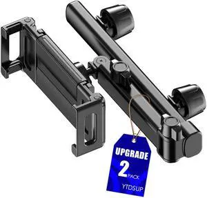 YTDSUP 2026 Tablet Holder for Car Headrest 2 PACK [3 in 1 Sturdy Upgrade Extension Arm] 360° Rotating Adjustable for iPad/Phone Headrest Mount, Clamp 5.3-11", Fit Larger Tablet (Short Side 11")-Black