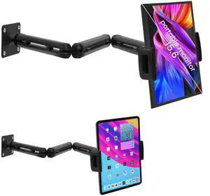 Tablet Wall Mount Holder for ipad,Portable Monitor Stand Holder for 15.6''Max,Aluminum Alloy 3 Arms,Extend Long and Foldable Tablet Mount,Work for 4.7''-12.9" Max iPad,Kindle