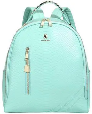 Tote&Carry Apollo BFF Backpack for Women, Vegan Leather, Water-Resistant, Carry-On Luggage for Travel, Work & Daily Use (Snake Skin Pattern, Mint Green)