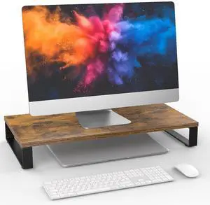XINYAO Monitor Stand for Desk, Wood & Steel Computer Stand Riser with Storage Organizer for Office Laptop, PC, Printer 24x12 inch