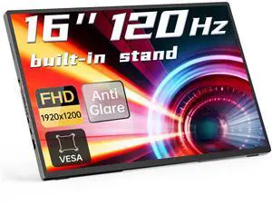 Intehill 16" 120Hz Portable Gaming Monitor, Anti-Glare Portable Monitor with Full-covered Tempered Glass, USB-C HDMI External Display w/Speakers & Stand, Travel Monitor Second Screen for Laptop, F16ZB