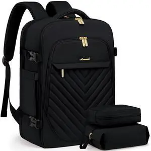 LOVEVOOK 40L Travel Backpack for Women & Men, Carry on Backpack for Airplanes, TSA Personal Item Travel Bag fits 17" Laptop, Waterproof Travel Essentials Flight Approved with 2 Packing Cubes, Black