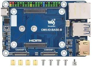 Mini Base Board for Raspberry Pi CM5 Lite/eMMC, Compute Module 5 Mini IO Board with Gigabit Eth/40PIN GPIO/M.2 M Key/USB 3.2/USB 2.0/HDMI Interface etc. Onboard EEPROM and Encryption Chip