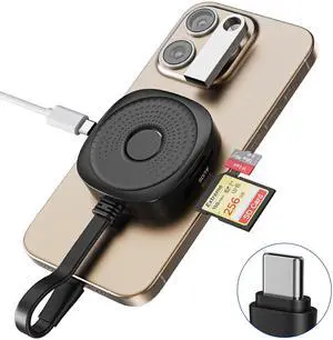Magnetic SD Card Reader USB C, Magsafe Mico SD Card Reader with 4.0 SD/TF Slot, USB-A Port, USB-C 100W PD Charging, Magnetic Memory Card Reader with 40Gbps USB 4.0 Data Transfer for iPhone 16/15
