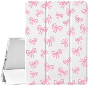 JOYLAND Girly Bow Pad Case for iPad 7th/8th/9th Generation - White with Pencil Holder, Auto Wake/Sleep, Anti-Scratch Shockproof Premium Folio Stand for iPad 2019/2020/2021-10.2 Inch
