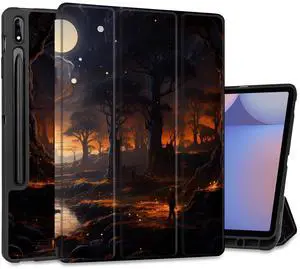 MEEgoodo Case for Samsung Galaxy Tab S10+ 2024/S9 Plus/S9 FE Plus 12.4 inch Cover 2023 with Pen Holder,Tablet Cases with Folding Stand+Soft TPU Back Shell+Smart Auto Wake/Sleep,Fantasy Night Landscape