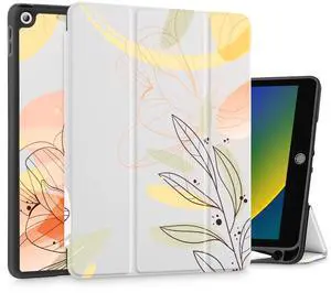 Mektron Designed Printed iPad 10.2" Case 9th Gen (2021)/ 8th Gen (2020)/ 7th Gen (2019) with Pencil Holder, Slim Stand Protective Case with Soft TPU Back for iPad 10.2 Inch, Orange Floral