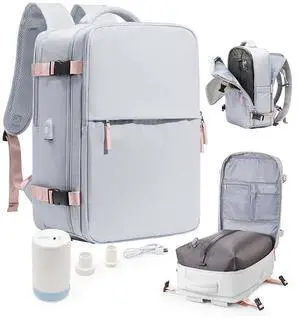 Vacuum Seal Travel Backpack with Air Pump,Compression Waterproof Vacpack Carry On Backpack for Travel Women Men with Vacuum System,Airlines Approved Daypack Laptop Space Saver Bags Grey